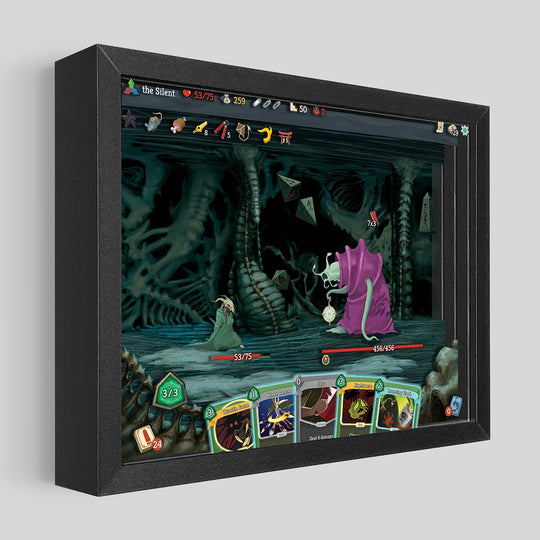 Slay the Spire Shadowbox Art - The Silent vs. Time Eater