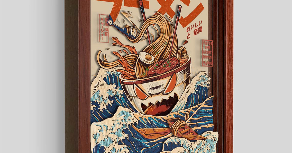 The Great Ramen Off Kanagawa Shadowbox Art | Artovision
