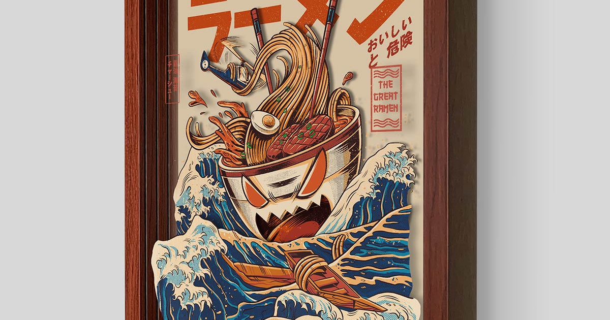 The Great Ramen Off Kanagawa Shadowbox Art | Artovision