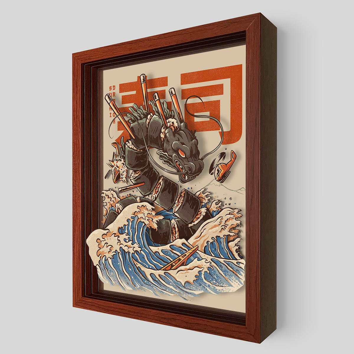 The Great Sushi Dragon Shadowbox Art
