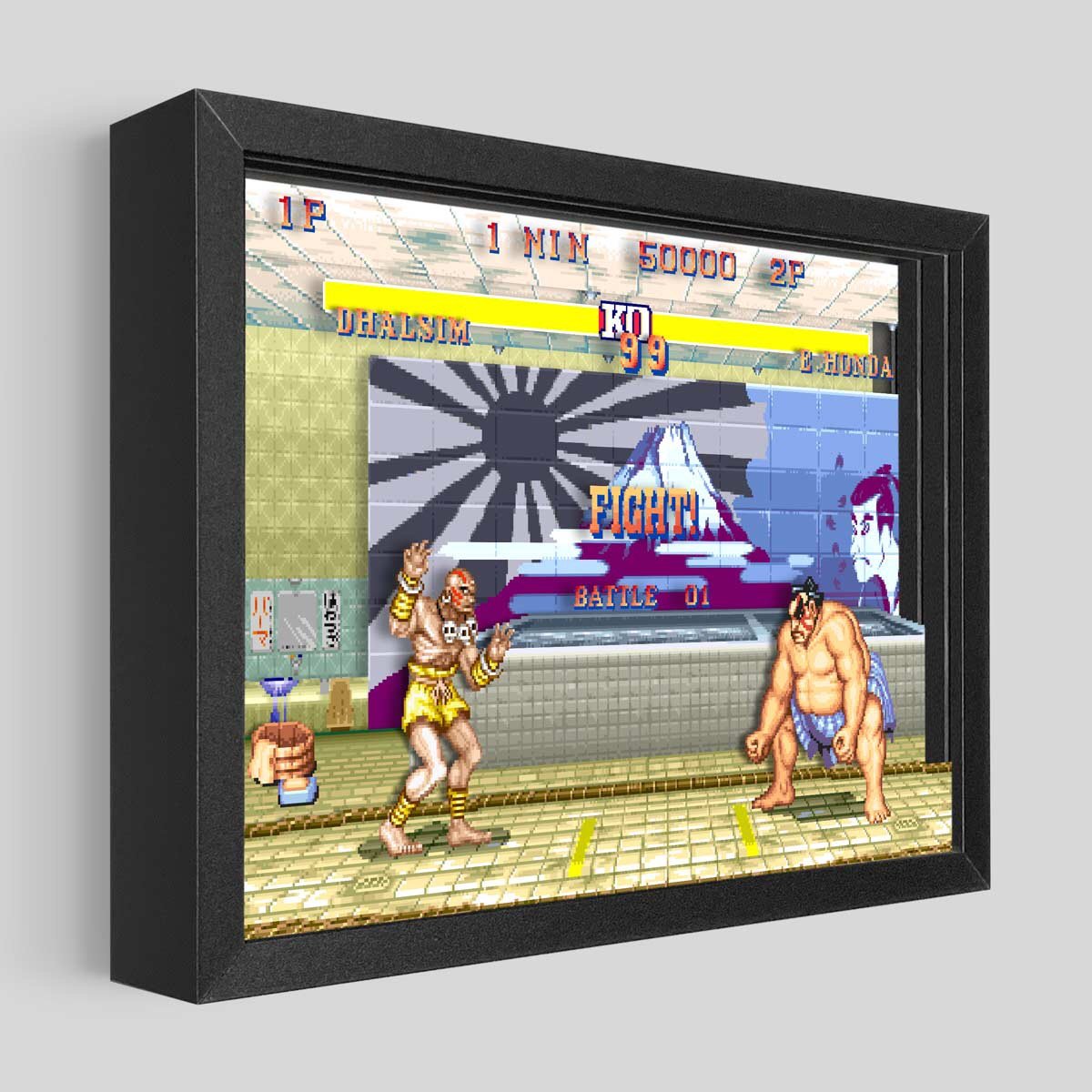 Street Fighter Shadowbox Art - E. Honda vs Dhalsim