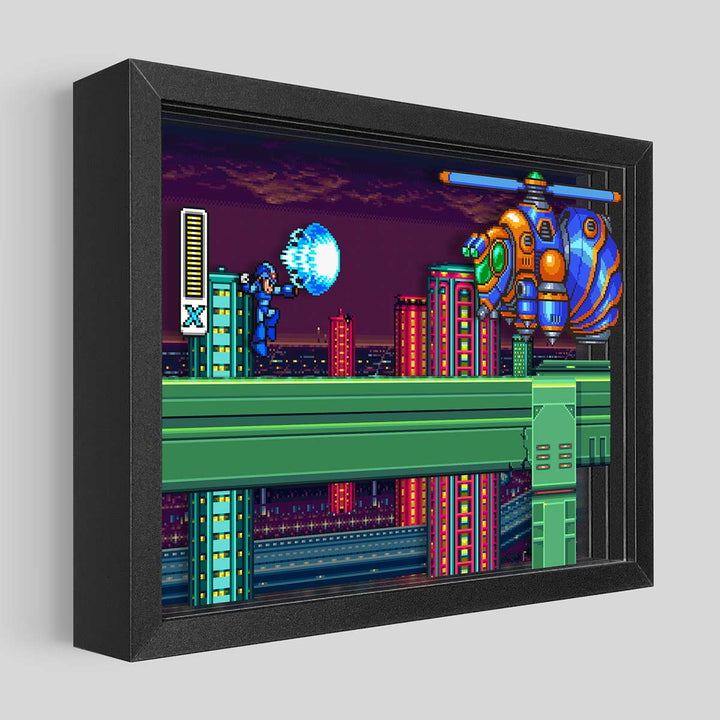 Mega Man X vs Bee Blader Shadowbox Art